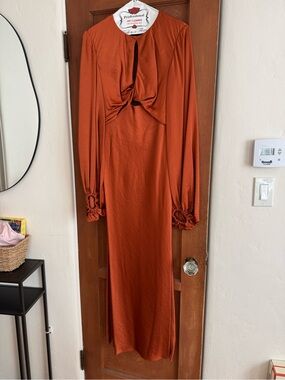 Significant Other Demi Backless Long-Sleeve Column Gown in copper